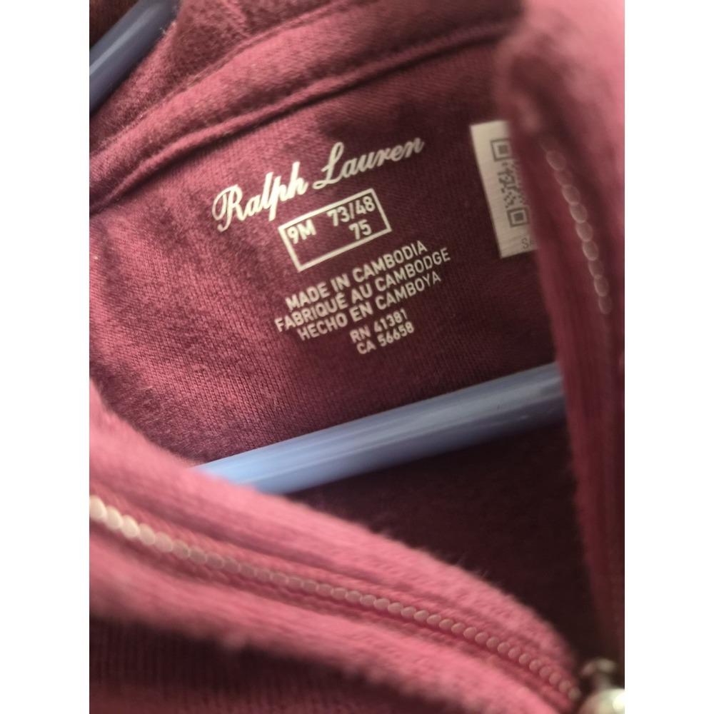 Polo Ralph Lauren Set Size 9 Months Zip Hoodie‎ And Pants Burgundy - Picture 2 of 3